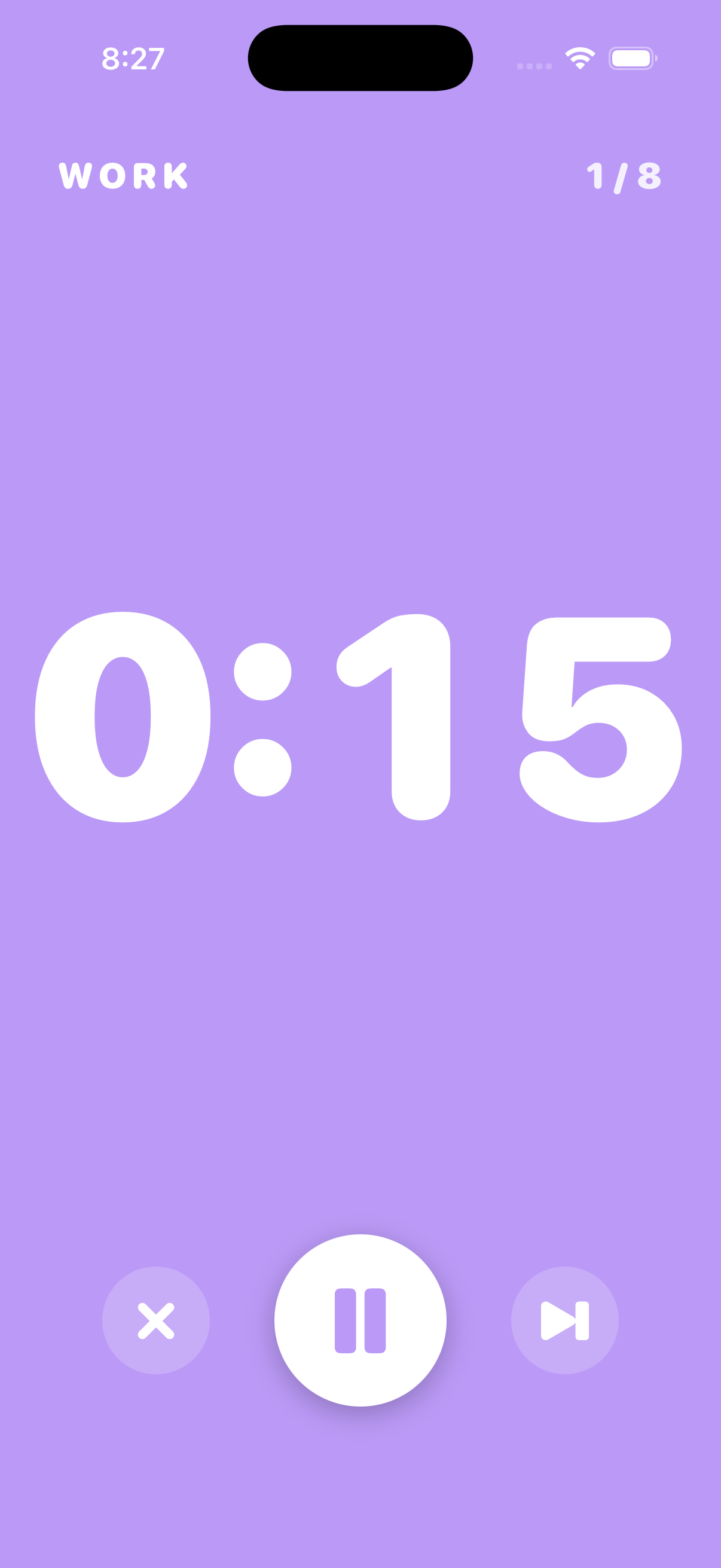 Pulse running an interval round, counting down in the Tokyo Night palette