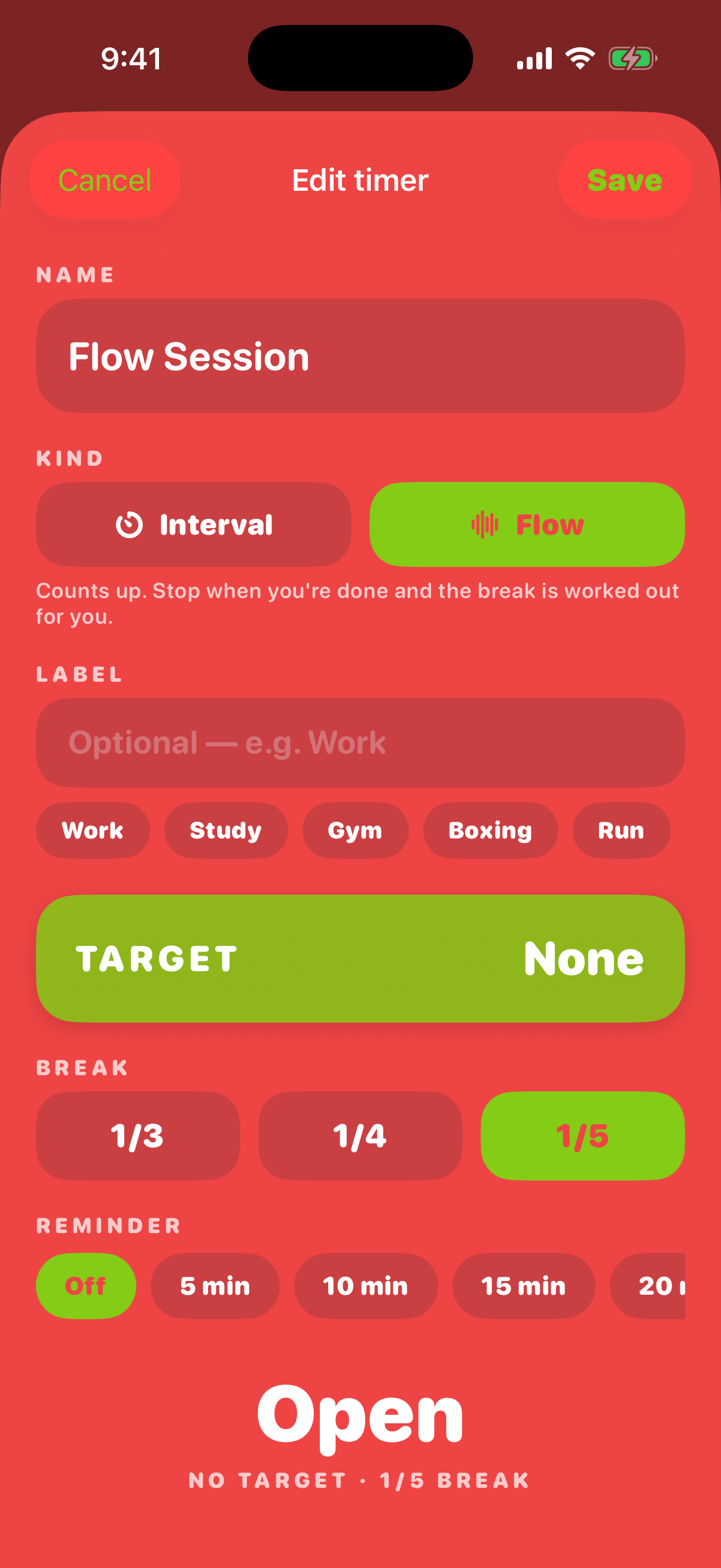 Editing a Pulse flow timer with break ratio and target controls