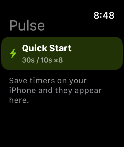 Pulse on Apple Watch listing saved timers