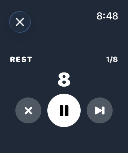 Pulse on Apple Watch showing a rest interval