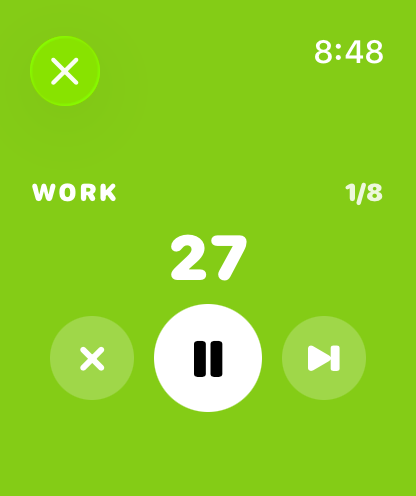 Pulse on Apple Watch showing a work interval